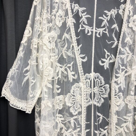 Lane Bryant Size 22/24 Sheer Creme Lace Open Front Cardigan Kimono Embroidered - Picture 5 of 12